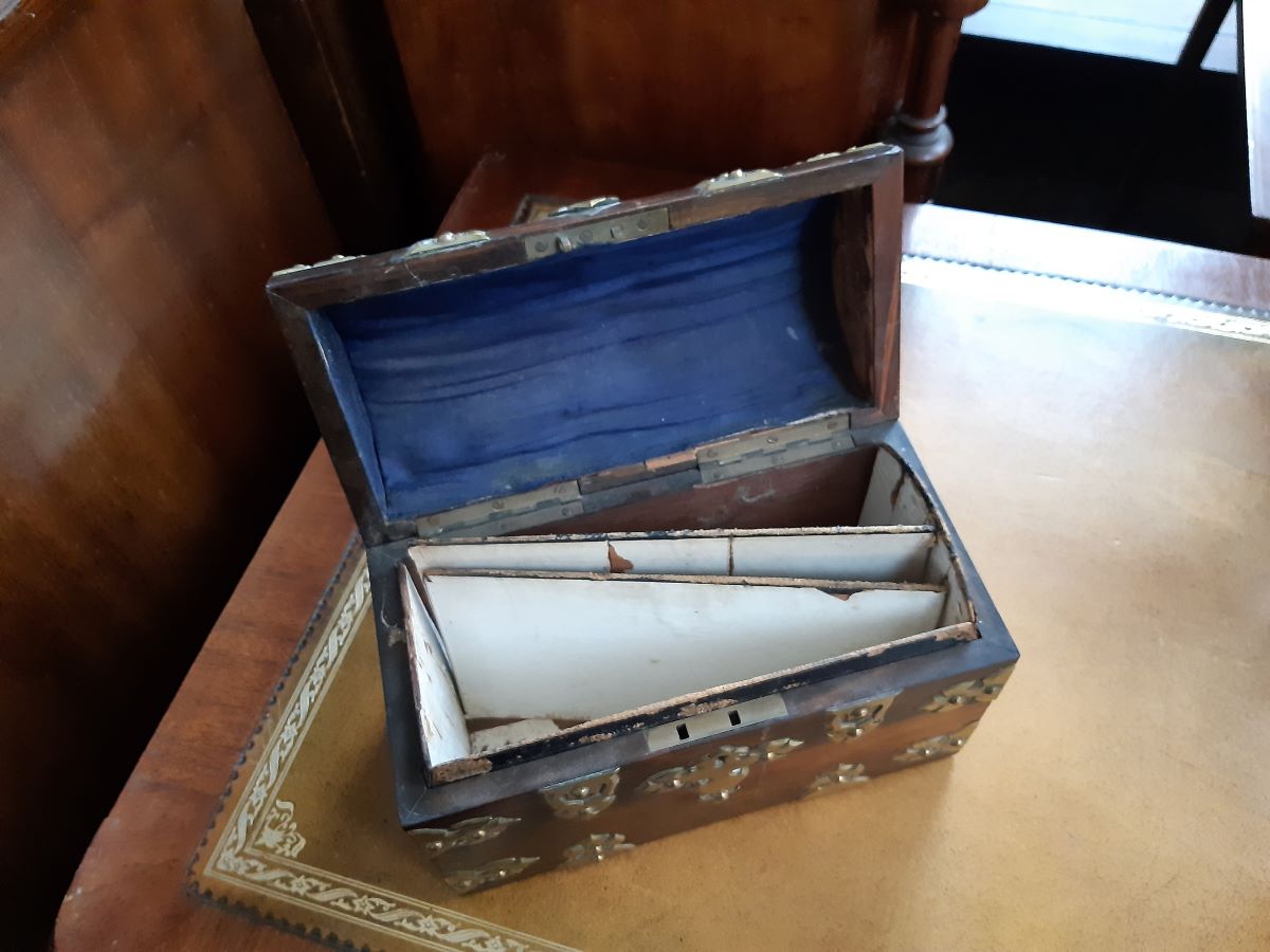 Victorian brass & coromandal stationary box